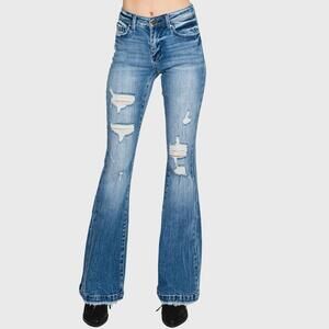 NEW PETRA153 distressed mid rise flare jeans in piper